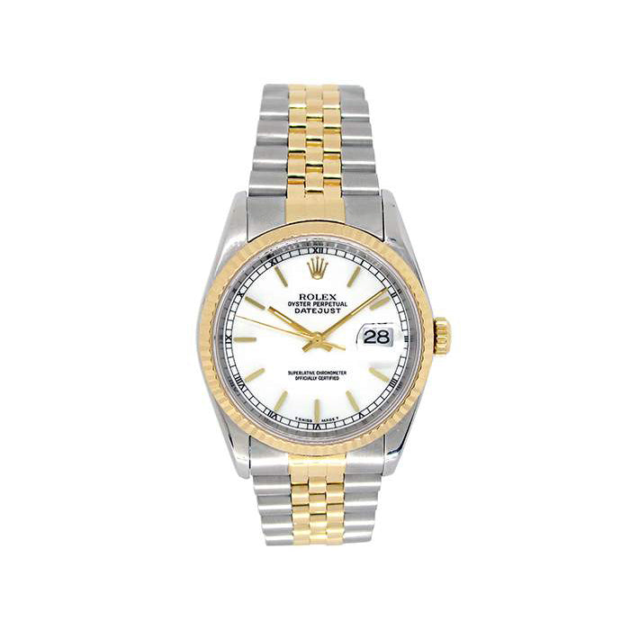 36mm Rolex 18k Yellow Gold and Stainless Steel Oyster Perpetual Datejust Watch 16233