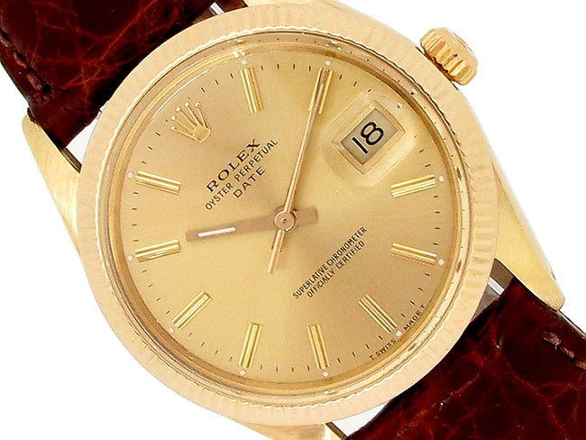 34mm Rolex 14k Yellow Gold Oyster Perpetual Date Watch