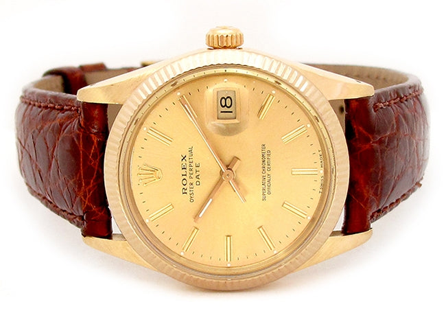 34mm Rolex 14k Yellow Gold Oyster Perpetual Date Watch