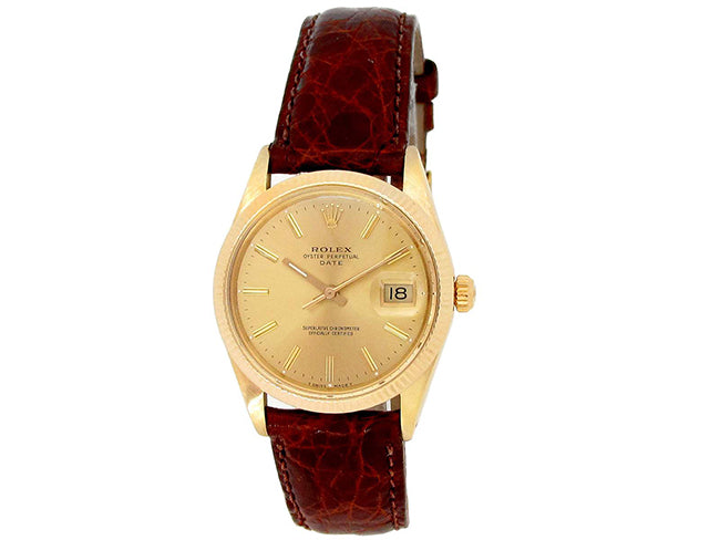 34mm Rolex 14k Yellow Gold Oyster Perpetual Date Watch