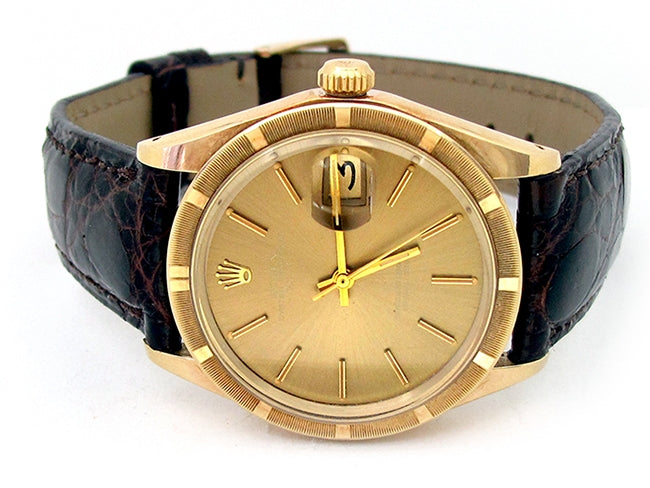 34mm Rolex 14k Yellow Gold Oyster Perpetual Date Watch