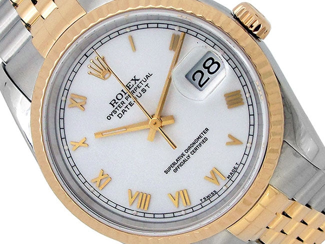36mm Rolex 18k Yellow Gold and Stainless Steel Oyster Perpetual Datejust Watch 16233