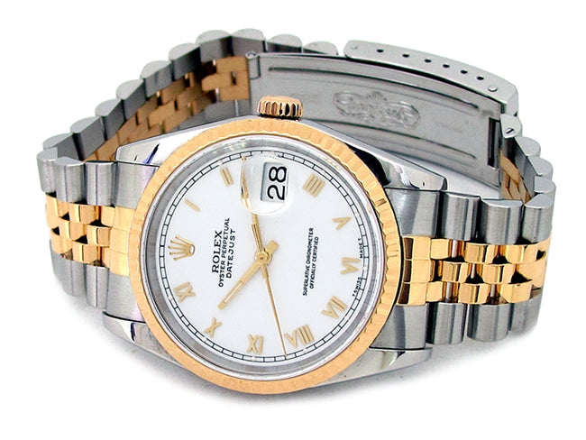 36mm Rolex 18k Yellow Gold and Stainless Steel Oyster Perpetual Datejust Watch 16233