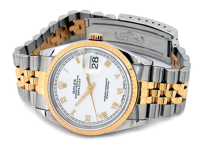 36mm Rolex 18k Yellow Gold and Stainless Steel Oyster Perpetual Datejust Watch 16233