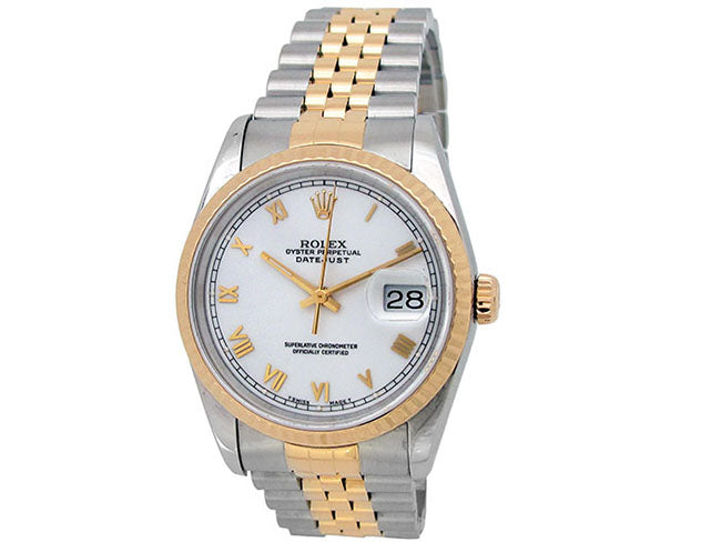 36mm Rolex 18k Yellow Gold and Stainless Steel Oyster Perpetual Datejust Watch 16233