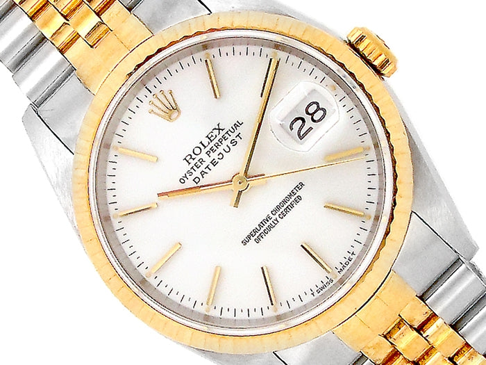 36mm Rolex 18k Yellow Gold and Stainless Steel Oyster Perpetual Datejust Watch.