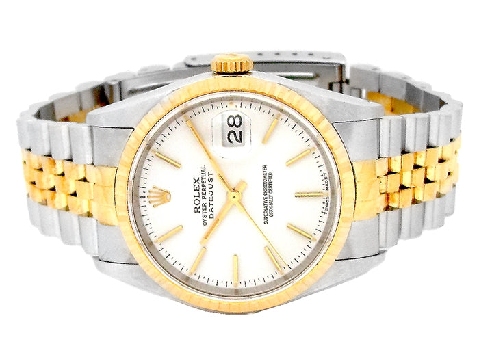 36mm Rolex 18k Yellow Gold and Stainless Steel Oyster Perpetual Datejust Watch.