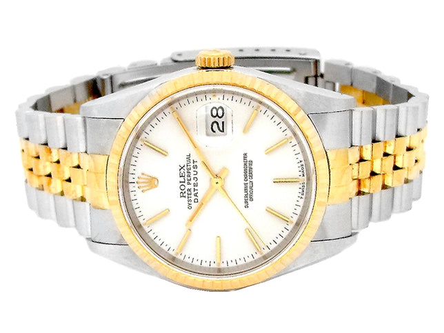 36mm Rolex 18k Yellow Gold and Stainless Steel Oyster Perpetual Datejust Watch.