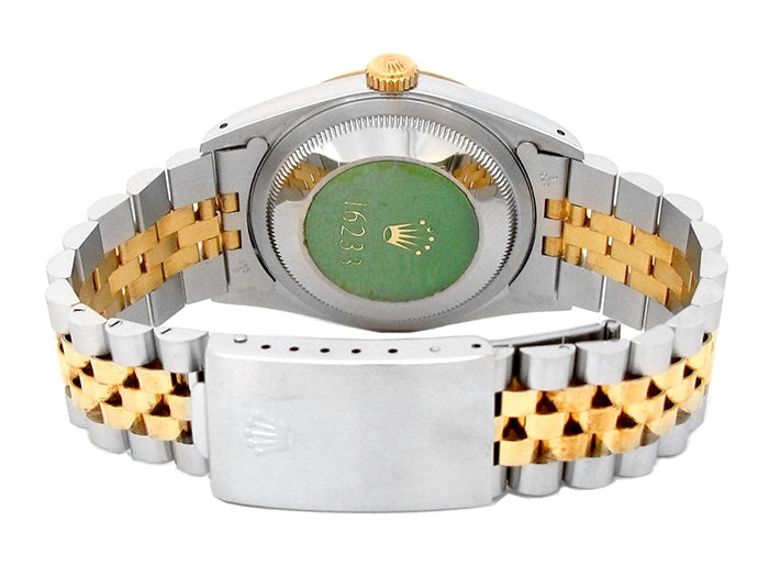 36mm Rolex 18k Yellow Gold and Stainless Steel Oyster Perpetual Datejust Watch.
