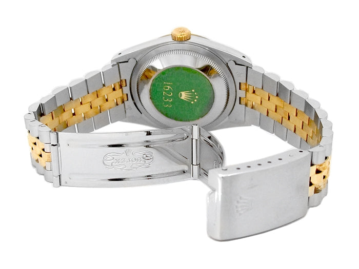 36mm Rolex 18k Yellow Gold and Stainless Steel Oyster Perpetual Datejust Watch.
