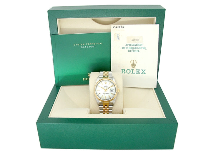 36mm Rolex 18k Yellow Gold and Stainless Steel Oyster Perpetual Datejust Watch.