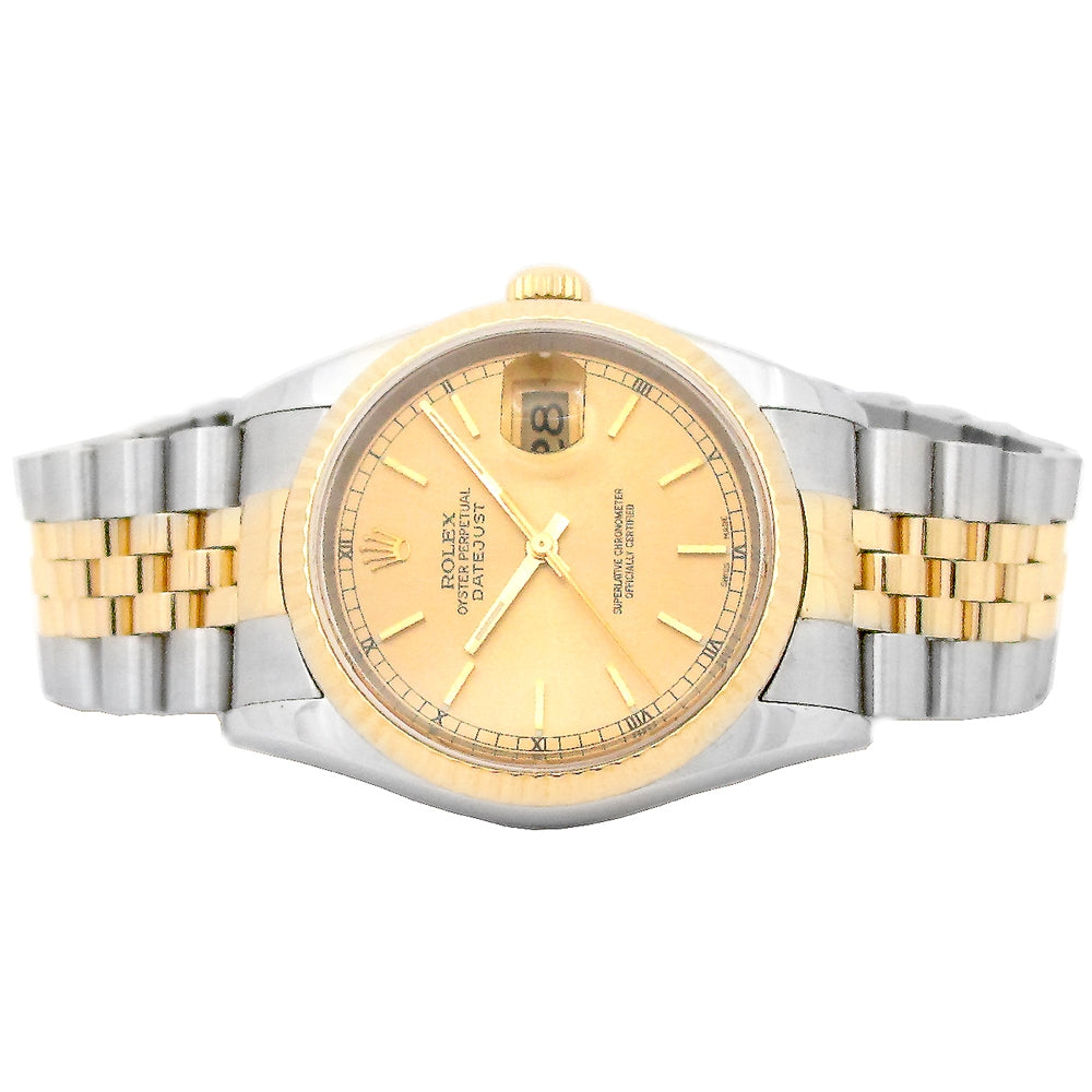 36mm Rolex 18k Yellow Gold and Stainless Steel Oyster Perpetual Datejust Watch