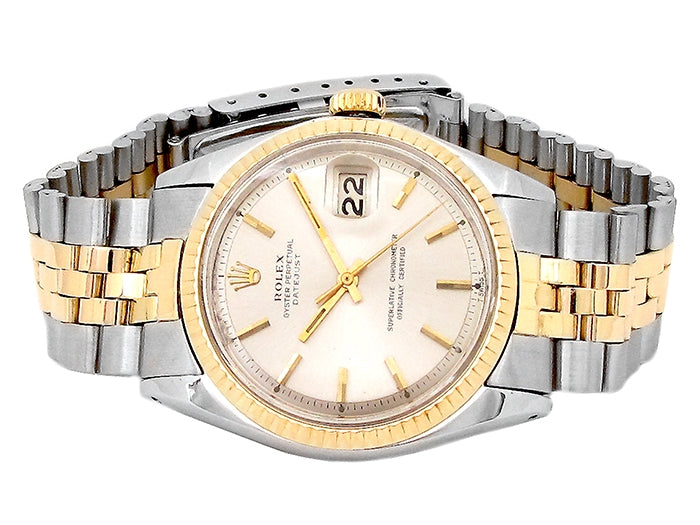 36mm Rolex 18k Yellow Gold and Stainless Steel Oyster Perpetual Datejust Watch.