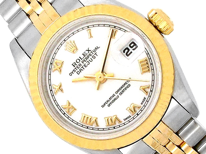 26mm Rolex 18k Yellow Gold and Stainless Steel Oyster Perpetual Datejust Watch.