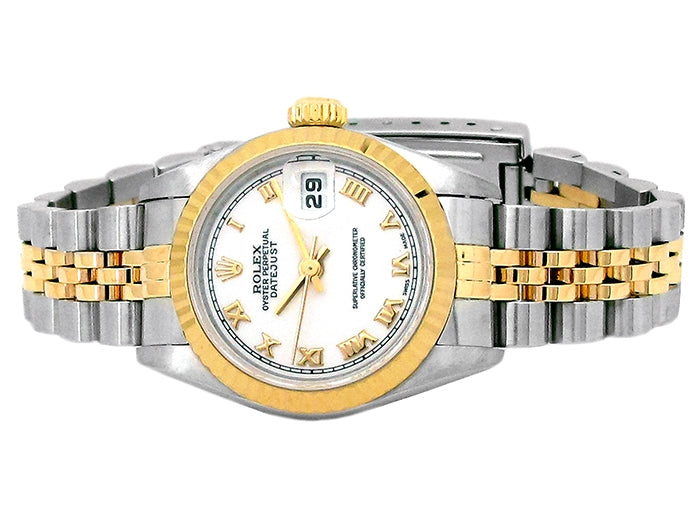 26mm Rolex 18k Yellow Gold and Stainless Steel Oyster Perpetual Datejust Watch.