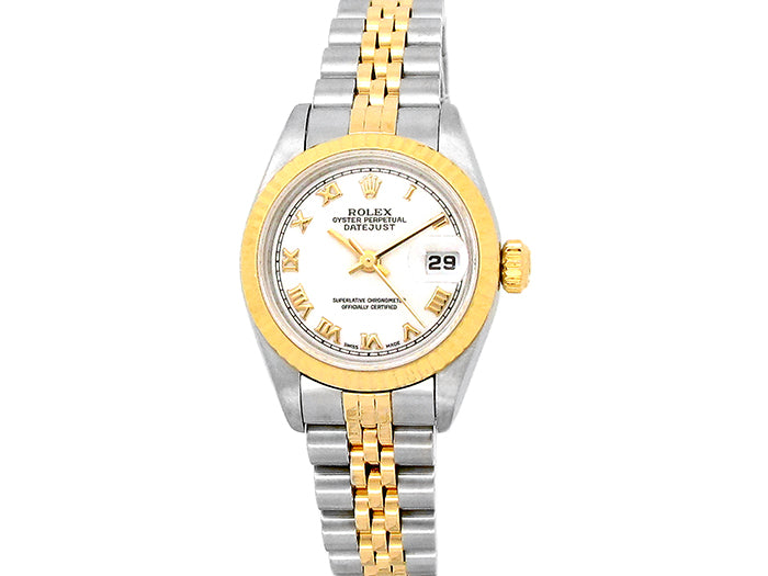 26mm Rolex 18k Yellow Gold and Stainless Steel Oyster Perpetual Datejust Watch.