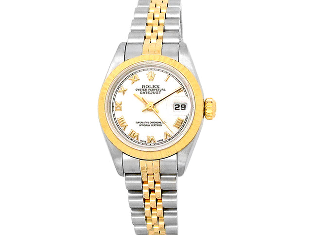 26mm Rolex 18k Yellow Gold and Stainless Steel Oyster Perpetual Datejust Watch.