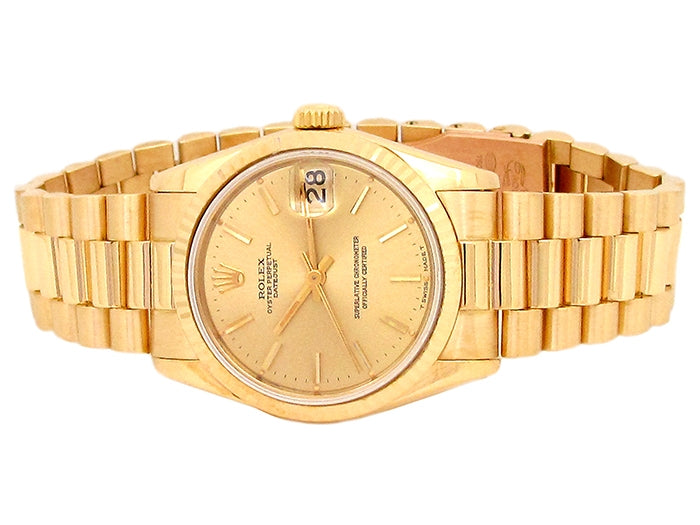 31mm Rolex 18k Yellow Gold Oyster Perpetual Datejust Watch.