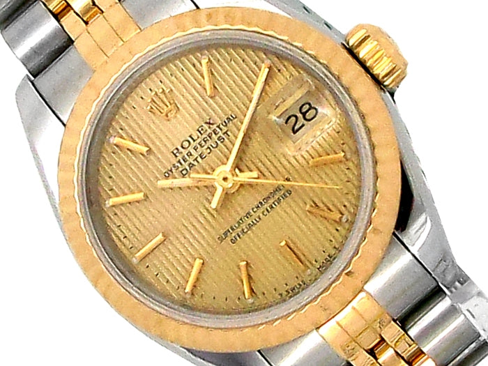 26mm Rolex 18k Yellow Gold and Stainless Steel Oyster Perpetual Datejust Watch.