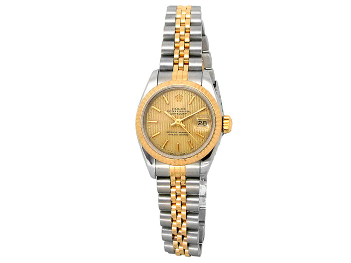 26mm Rolex 18k Yellow Gold and Stainless Steel Oyster Perpetual Datejust Watch.