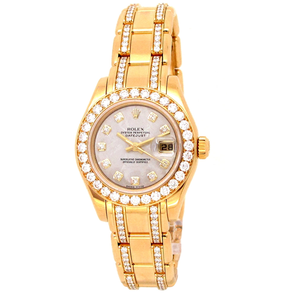 29mm Rolex 18k Yellow Gold Oyster Perpetual Datejust Pearlmaster Watch.
