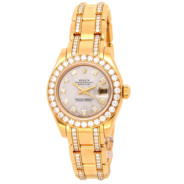 29mm Rolex 18k Yellow Gold Oyster Perpetual Datejust Pearlmaster Watch.