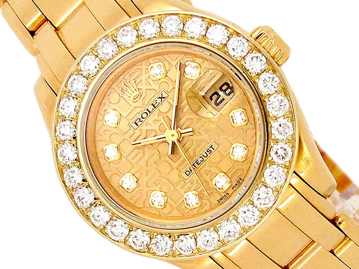 29mm Rolex 18k Yellow Gold Oyster Perpetual Pearlmaster Datejust Watch.