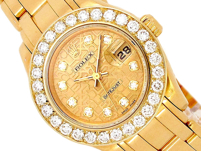 29mm Rolex 18k Yellow Gold Oyster Perpetual Pearlmaster Datejust Watch.