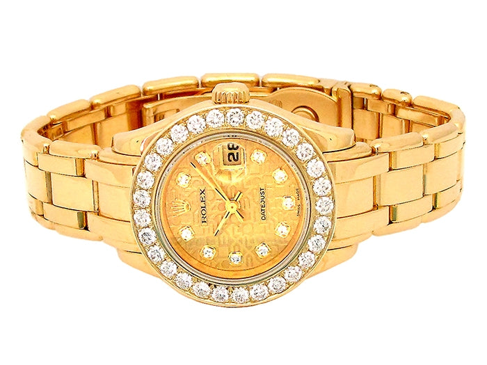 29mm Rolex 18k Yellow Gold Oyster Perpetual Pearlmaster Datejust Watch.