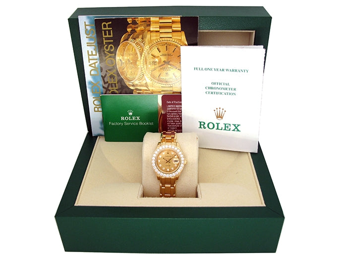 29mm Rolex 18k Yellow Gold Oyster Perpetual Pearlmaster Datejust Watch.
