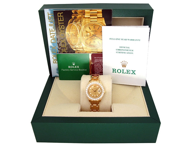 29mm Rolex 18k Yellow Gold Oyster Perpetual Pearlmaster Datejust Watch.