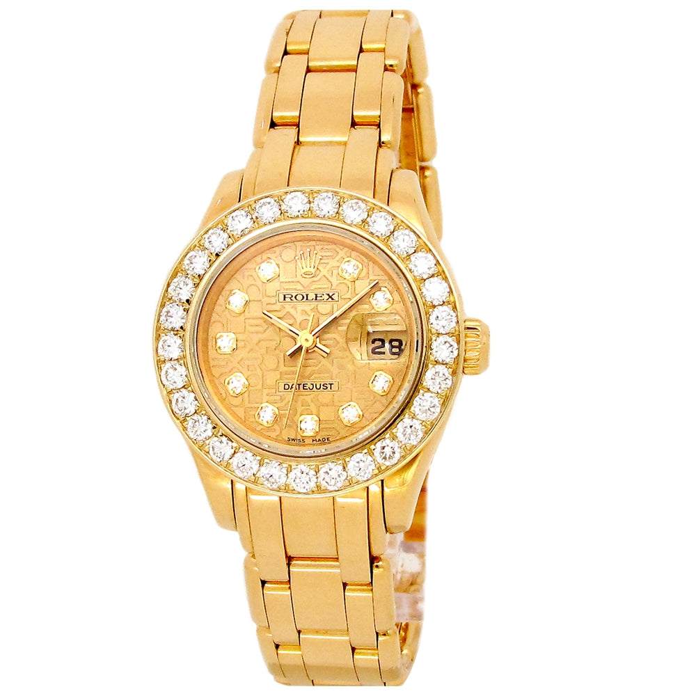 29mm Rolex 18k Yellow Gold Oyster Perpetual Pearlmaster Datejust Watch.