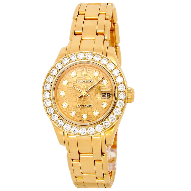 29mm Rolex 18k Yellow Gold Oyster Perpetual Pearlmaster Datejust Watch.