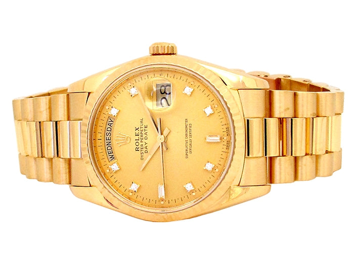36mm Rolex 18K Yellow Gold Oyster Perpetual Daydate Watch.