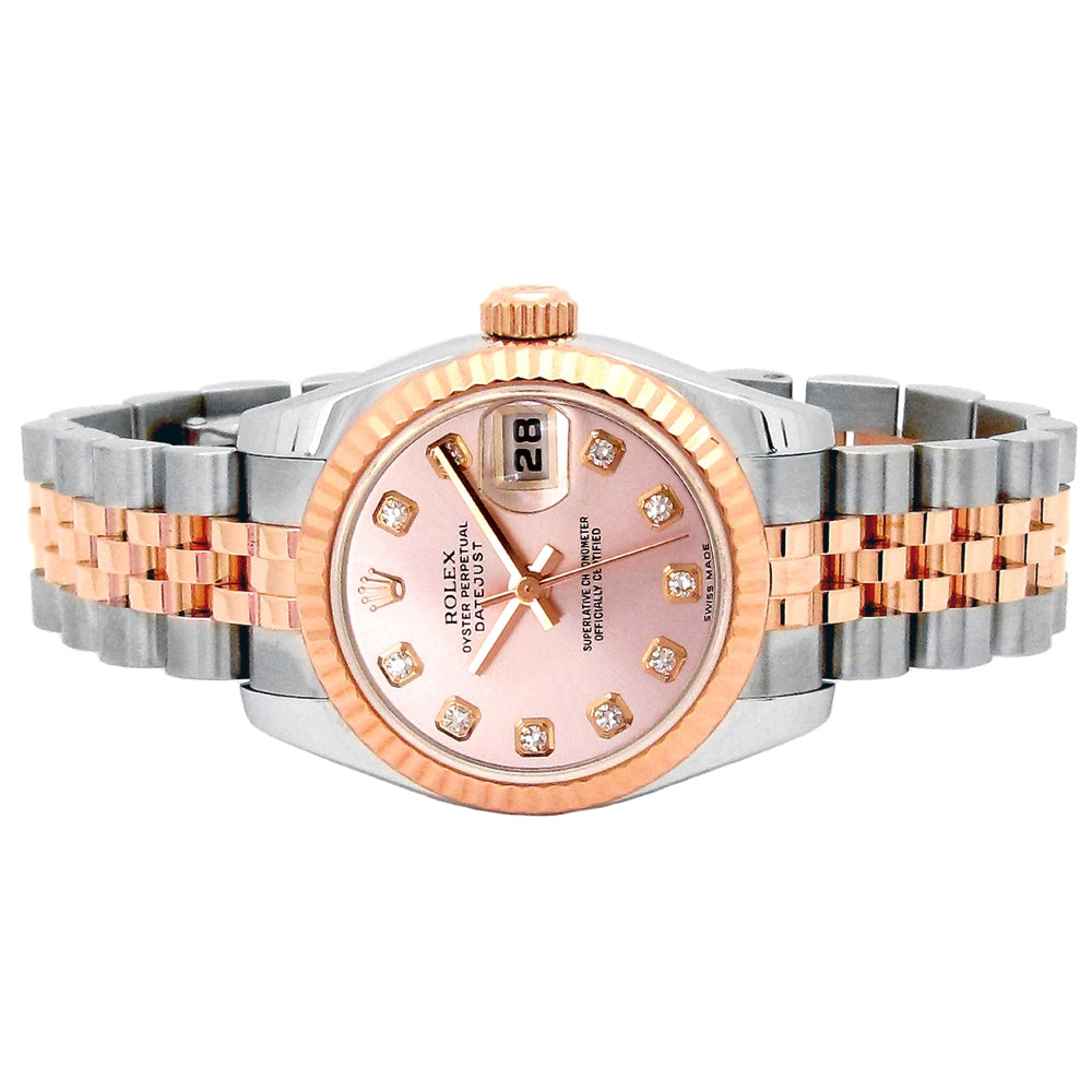 26mm Rolex 18k Rose Gold Stainless Steel Oyster Perpetual Datejust Watch