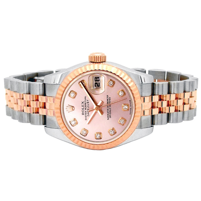 26mm Rolex 18k Rose Gold Stainless Steel Oyster Perpetual Datejust Watch