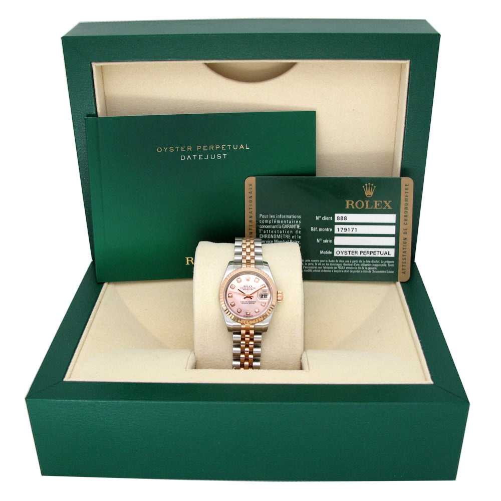 26mm Rolex 18k Rose Gold Stainless Steel Oyster Perpetual Datejust Watch