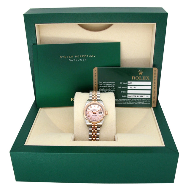 26mm Rolex 18k Rose Gold Stainless Steel Oyster Perpetual Datejust Watch