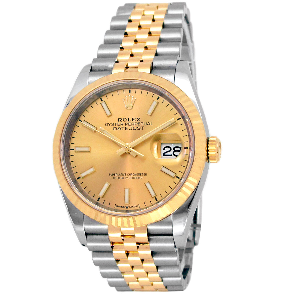 36mm Rolex 18k Yellow Gold and Stainless Steel Oyster Perpetual Datejust Watch