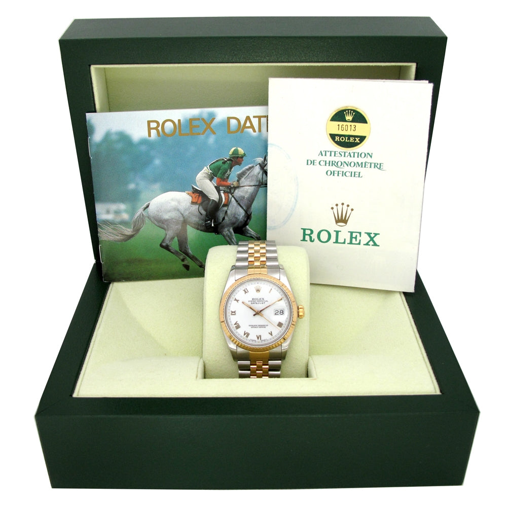 36mm Rolex 18k Yellow Gold and Stainless Steel Oyster Perpetual Datejust Watch