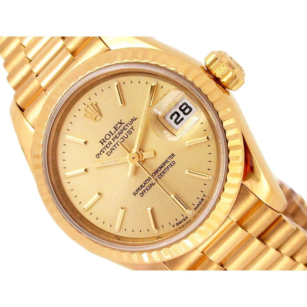 26mm Rolex 18K Yellow Gold Oyster Perpetual Datejust Lady President Watch