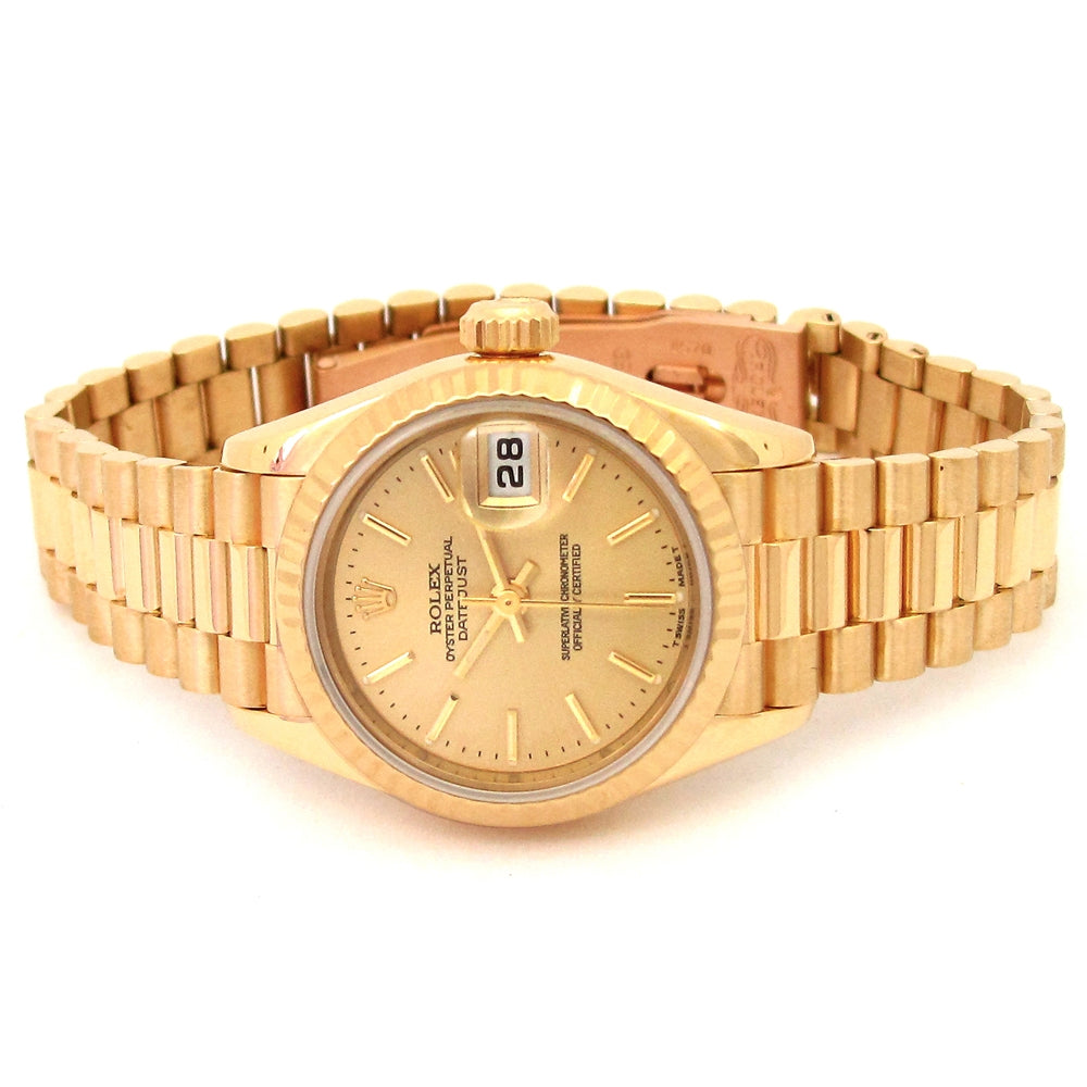 26mm Rolex 18K Yellow Gold Oyster Perpetual Datejust Lady President Watch