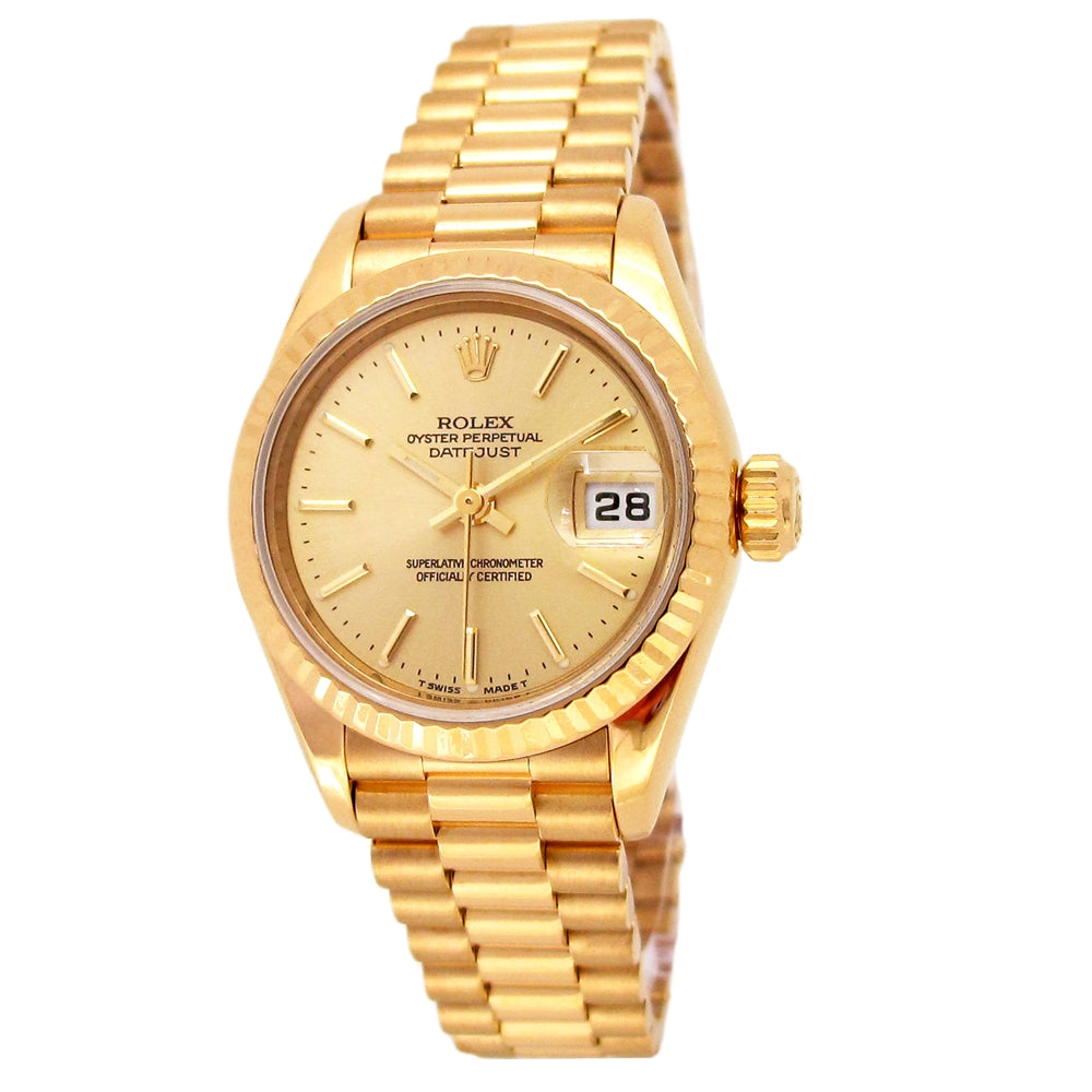 26mm Rolex 18K Yellow Gold Oyster Perpetual Datejust Lady President Watch
