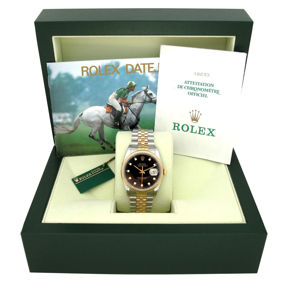 36mm Rolex 18k Yellow Gold and Stainless Steel Oyster Perpetual Datejust Watch