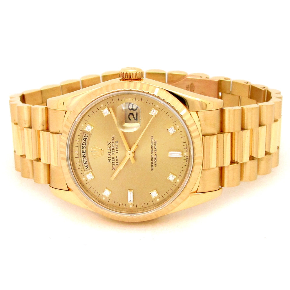 36mm Rolex 18k Yellow Gold Oyster Perpetual Day-Date Watch
