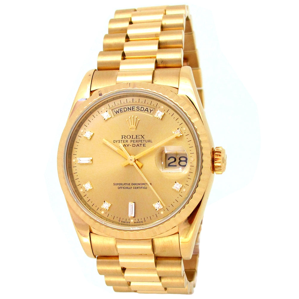 36mm Rolex 18k Yellow Gold Oyster Perpetual Day-Date Watch