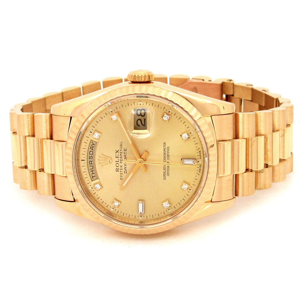 36mm Rolex 18k Yellow Gold Oyster Perpetual Day-Date Watch