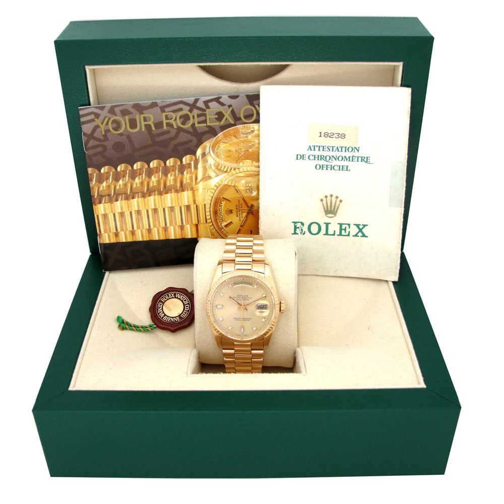 36mm Rolex 18k Yellow Gold Oyster Perpetual Day-Date Watch