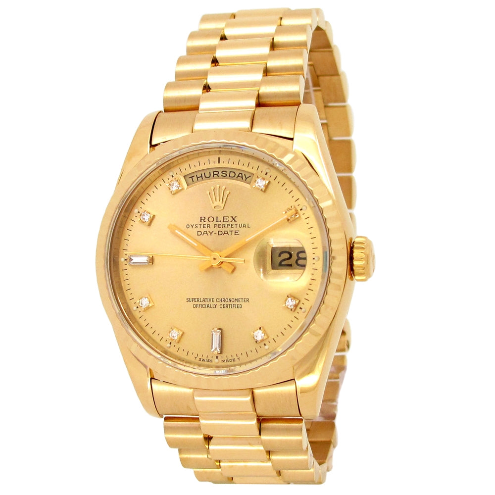 36mm Rolex 18k Yellow Gold Oyster Perpetual Day-Date Watch
