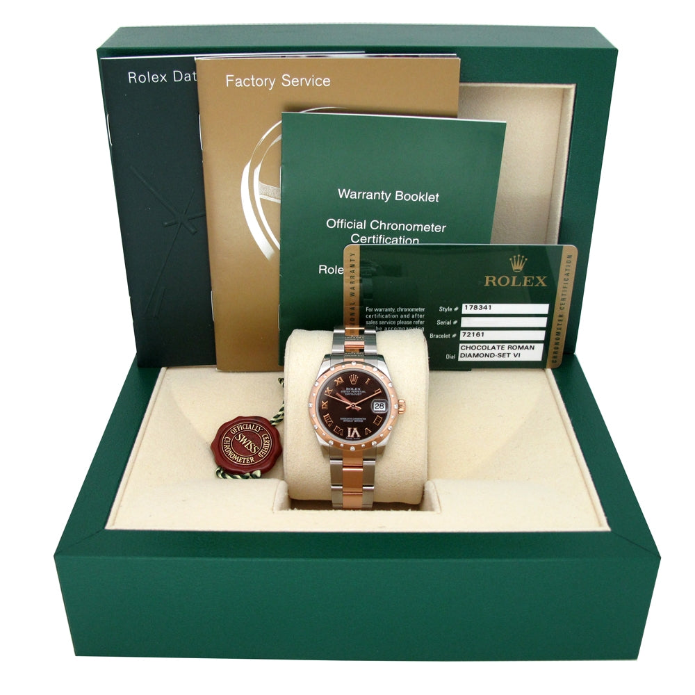 31mm Rolex 18k Rose Gold and Stainless Steel Oyster Perpetual Datejust Watch